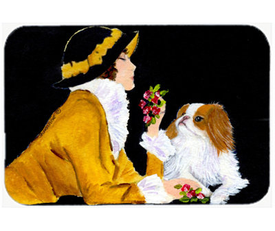 East Urban Home Lady with Her Yorkie Glass Cutting Board