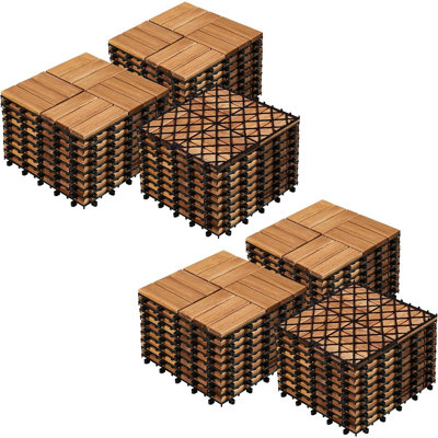 54 tuiles de terrasse en bois d'acacia emboîtables en bois franc - Revêtement de sol extérieur imperméable pour patio, jardin, bord de piscine, intérieur et extérieur