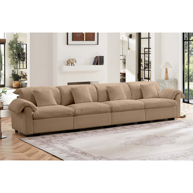 Grand canapé modulaire à assise profonde avec sièges de rangement, Velours brun clair