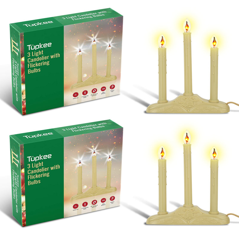 Bougies de Noël de Noël, avec ampoules vacillantes, 3 lumières d'intérieur, paquet de 2, Candolier 3 lumières