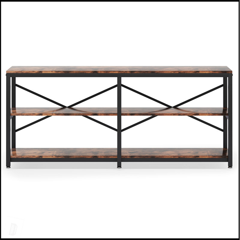 Console très longue de 70,9 pouces avec tablettes de rangement, canapé industriel à 3 niveaux pour les entrées modernes et les couloirs étroits