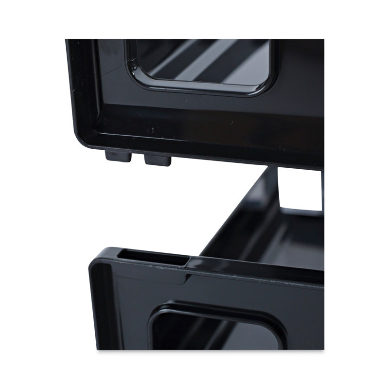 Black Plastic Two-Tier Stackable Letter Tray Organizer