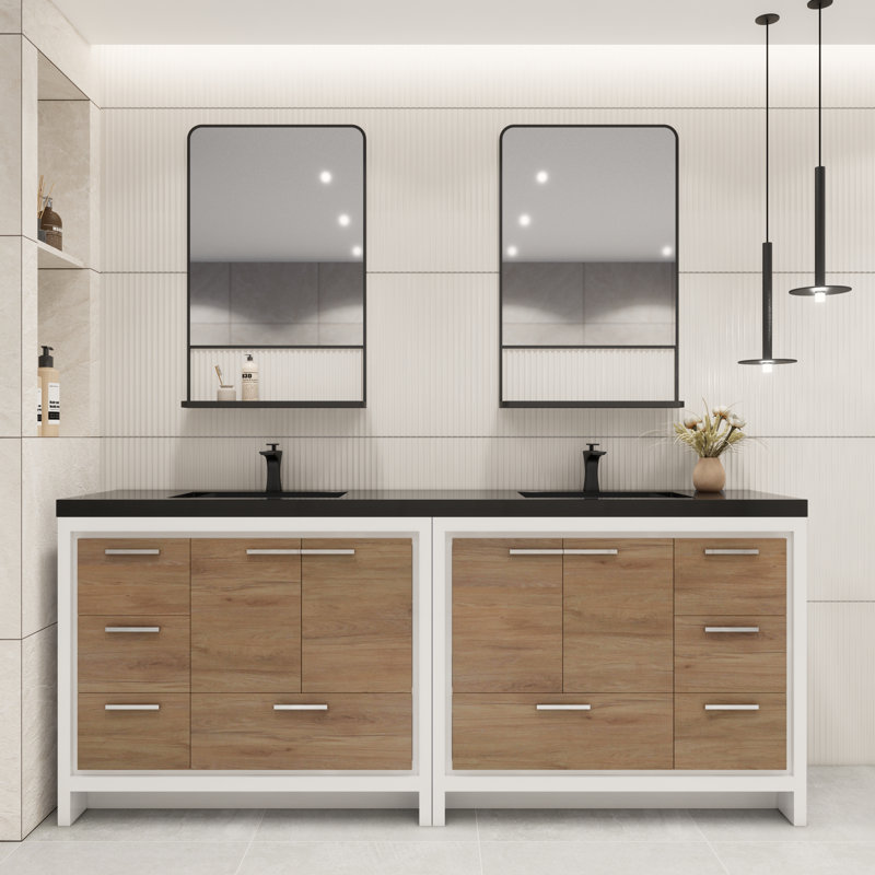 Brayla 84" Double Bathroom Vanity Set, White Oak