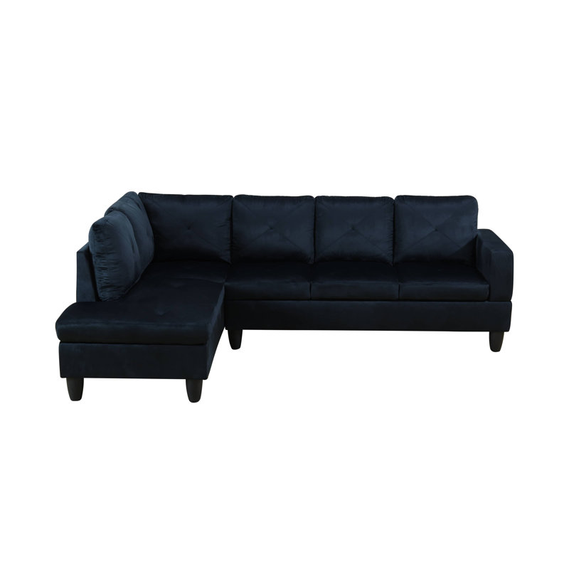 Canapé, canapé et méridienne modulaires en L en microfibre de minuit bleu faisant face à la gauche, Velours noir