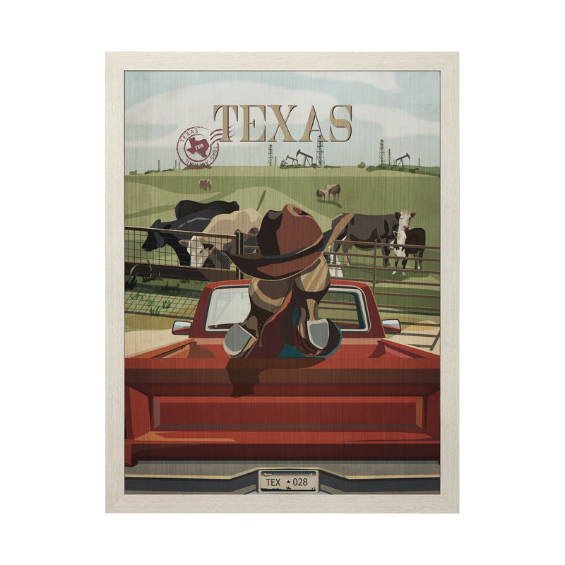 «Texas Go» par Simone, reproduction d'art encadrée sous verre, H 43 po x l 33 po x P 1,5 po, Cadre photo brun simple