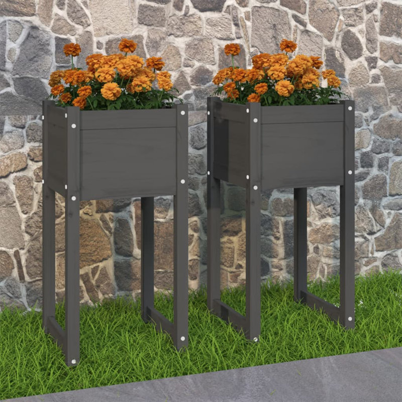 Wood Pot Planter, 81cm H x 40cm W x 40cm D, Grey