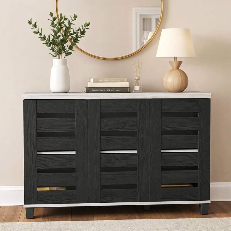 Armoire de rangement à chaussures 16 paires Lismore, Chêne gris poussiéreux / chêne noir