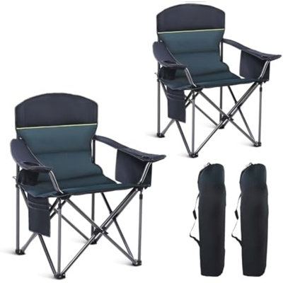 Folding Camping Chair Oversized Heavy Duty Padded Outdoor Chair | Oversized Chairs Lawn Chair with Cup Holder,Storage Pocket and Cooler Bag,Supports 450LBS,for Camp, Beach,Picnic