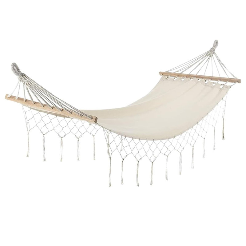 Elegant Cotton Hammock with Spreader Bar & Graceful Fringe