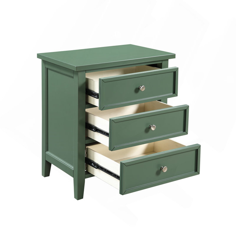 Table de chevet 3 tiroirs, Vert antique