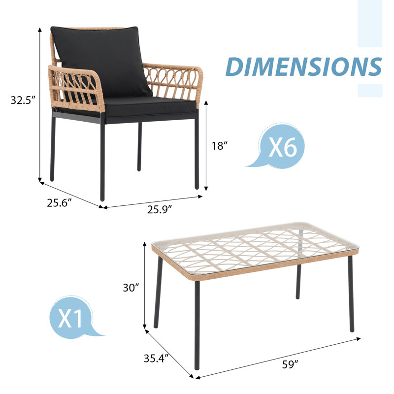 Becton Rectangular 6 - Person Dining Set with Cushions