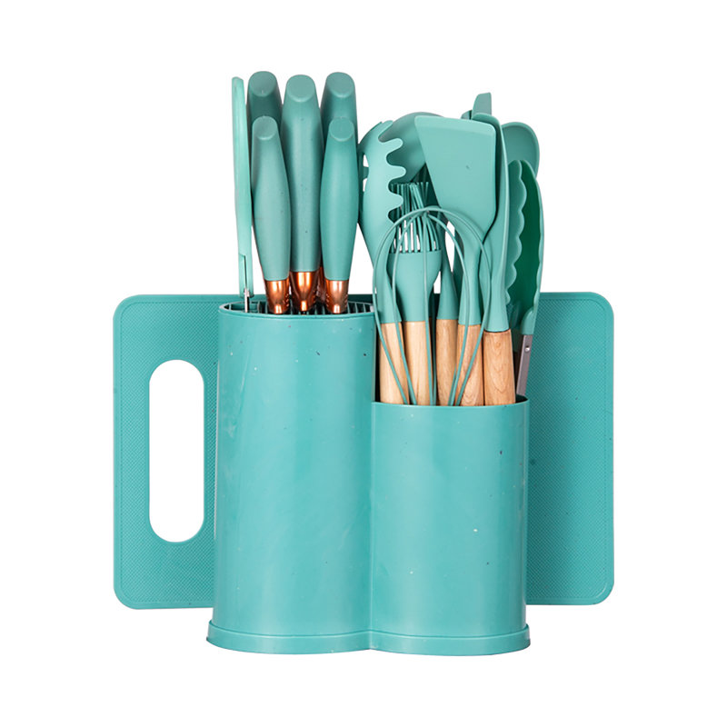 Ensemble d'ustensiles de cuisine en silicone 19 pièces, résistant à la chaleur, antiadhésif, facile à nettoyer, vert foncé