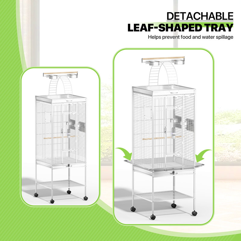 Black 61" Wrought Iron Play Top Bird Cage with Stand