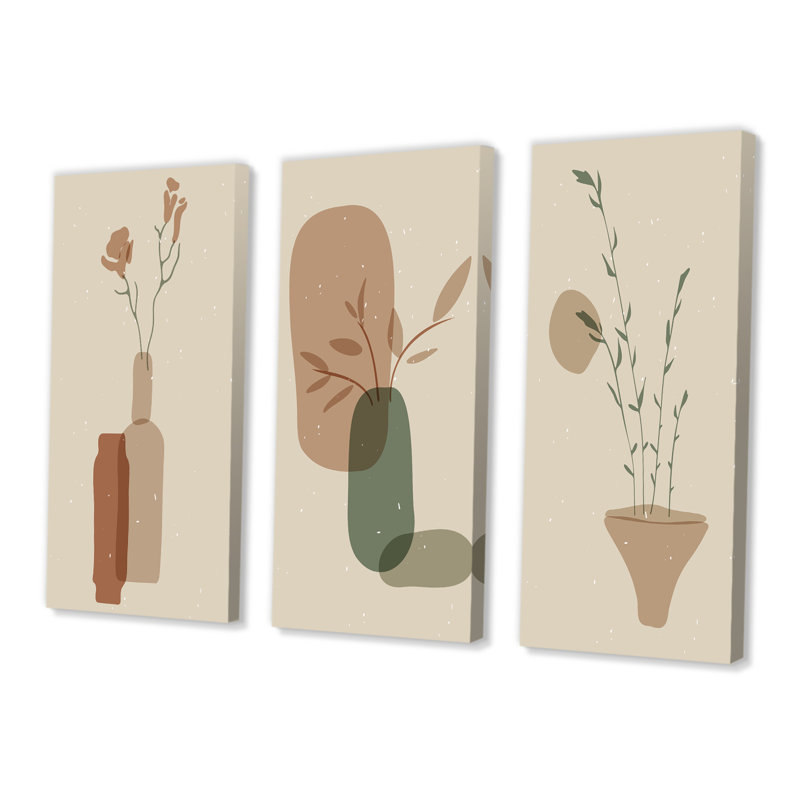 Ensemble de 3 pièces japonaises, "Creative Vintage Leaves IV - Mid-Century", art moderne, H 40 po x l 60 po