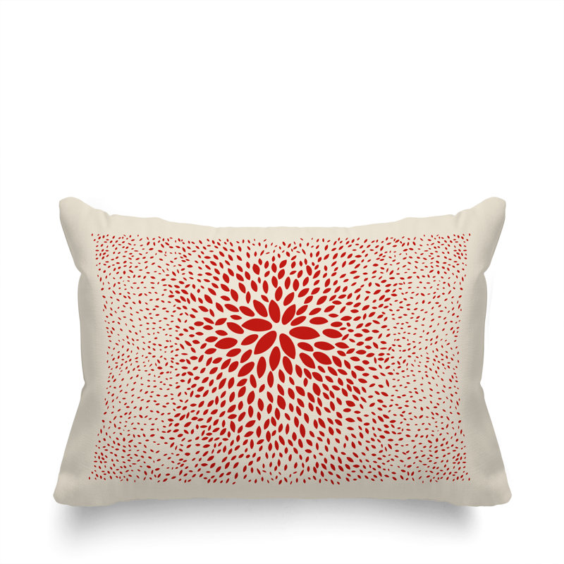 Housse et insert de coussin rectangulaire intérieur / extérieur en polyester filé Bavière, Rouge / Crème