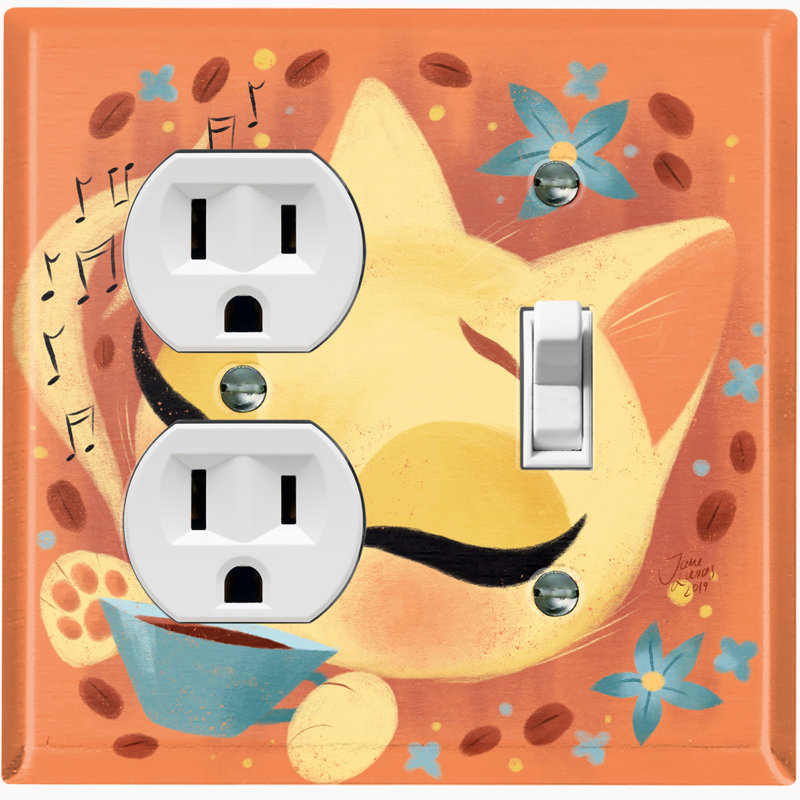Coffee Bean Cat Lover Flower Orange Patterned 2 - Gang Combination Plate Standard Combination Wall Plate