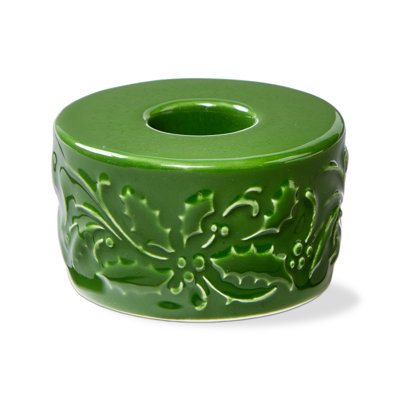Christmastime Ceramic Taper Candle Holder Green Christmas