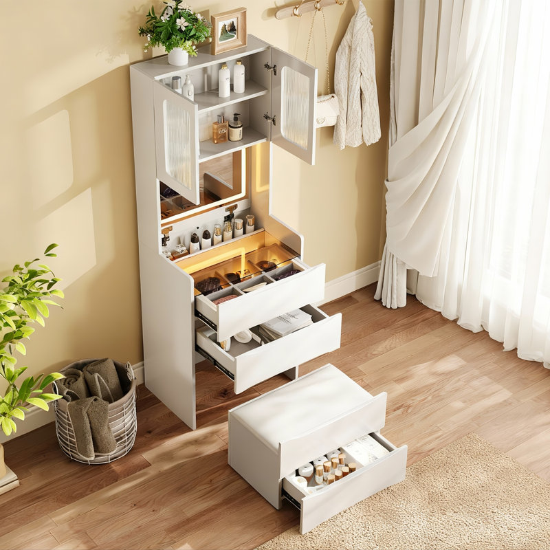 Meuble-lavabo 3 en 1 peu encombrant, design moderne en MDF avec DEL réglable
