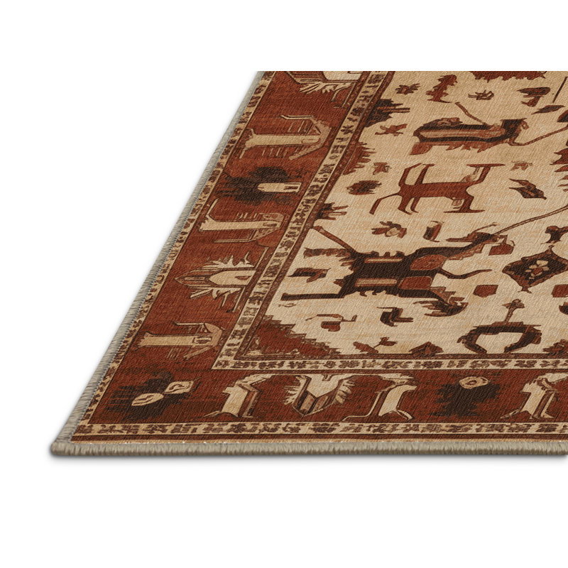 Machine Washable Persian Brown Area Rug, Rectangle 4' x 6'