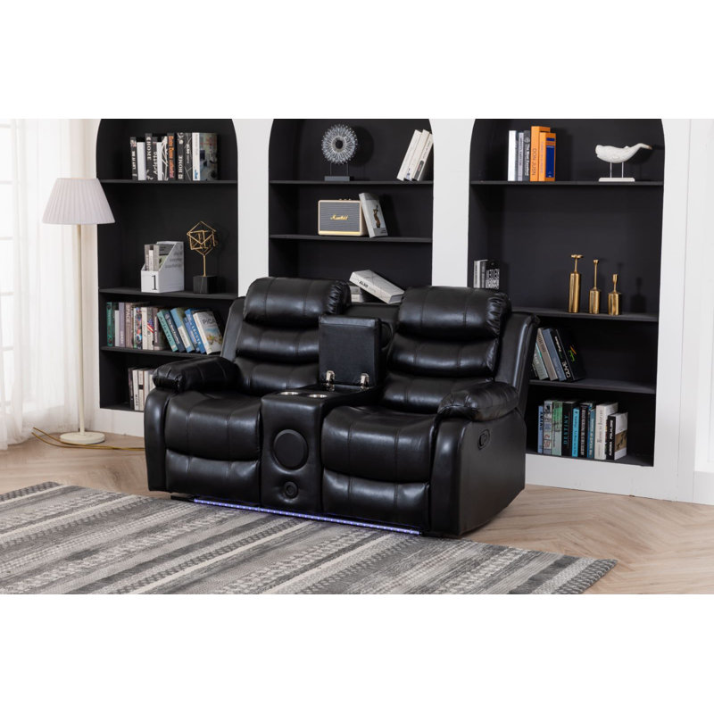 Adele 56.3'' Faux Leather Reclining Loveseat, Black