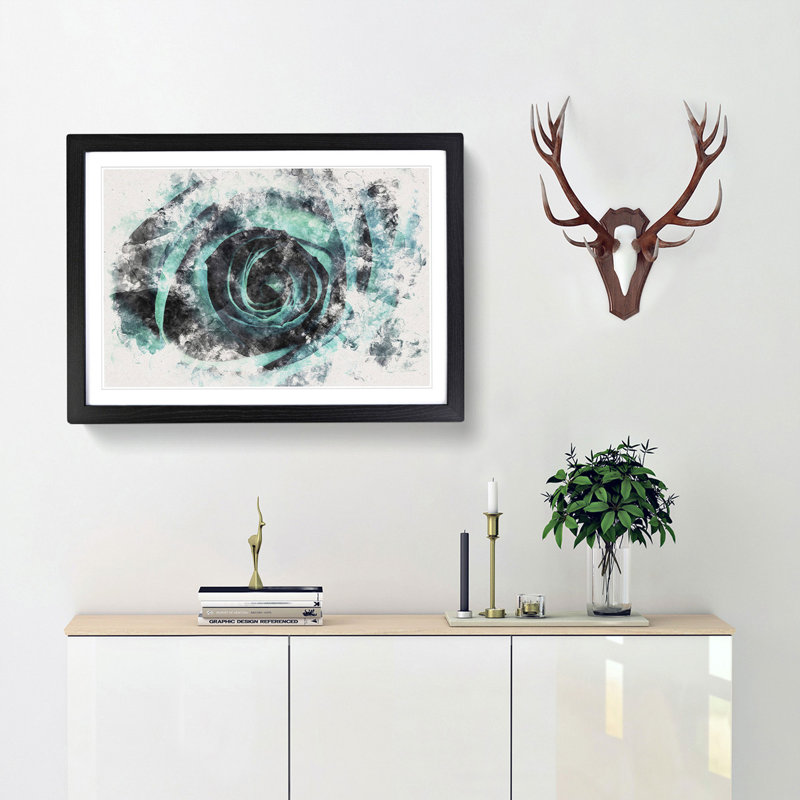 A Teal Rose Watercolour - Picture Frame Graphic Art Print, Black Framed, 45cm H x 63cm W x 2cm D