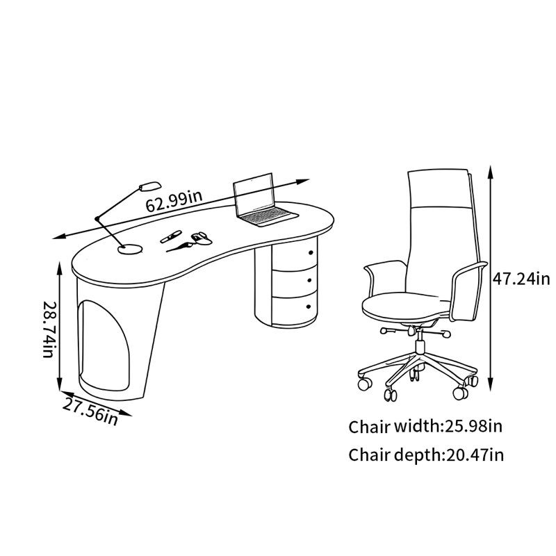 Italian light luxury style desk and chair set, Gray
