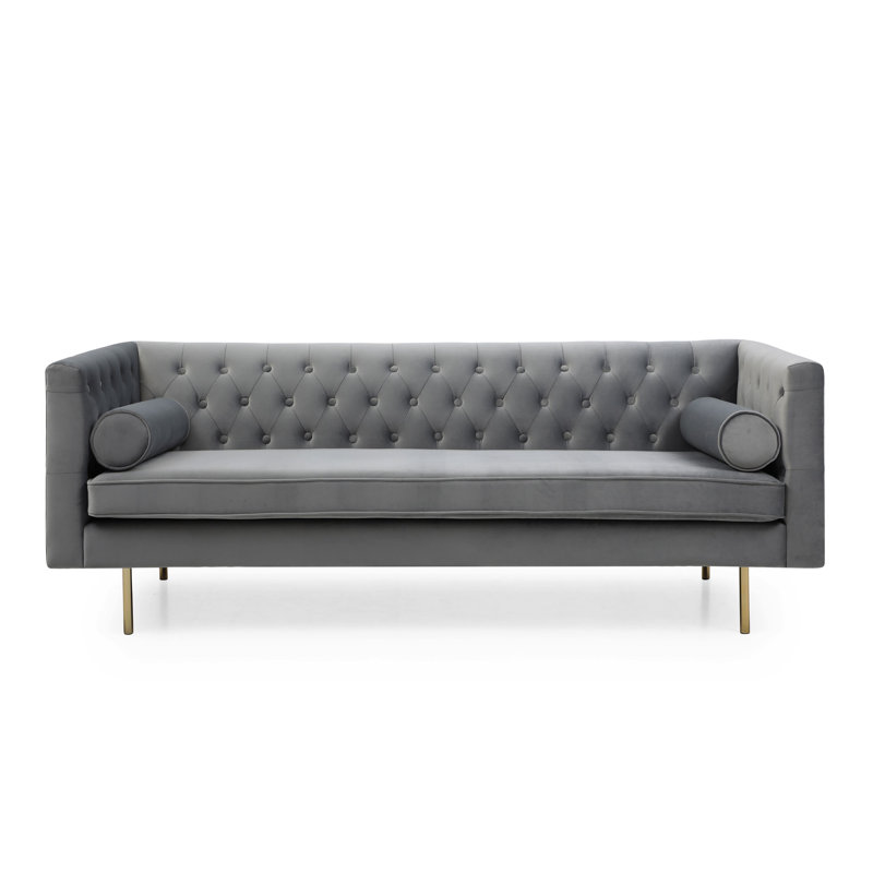 Dario 79'' Upholstered Chesterfield Sofa, Platinum Velvet 