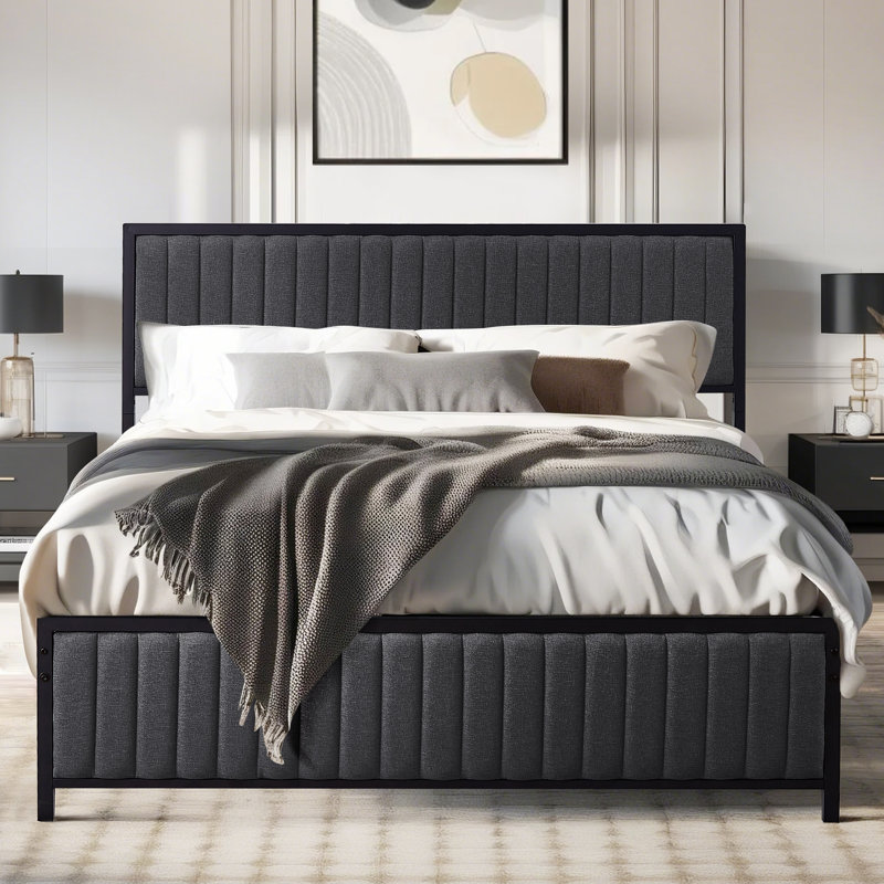 Rafela  Upholstered Bed Frame, Modern Platform Bed with Channel Tufted Headboard and Footboard, Sturdy Metal Slat Support, No Box Spring Needed