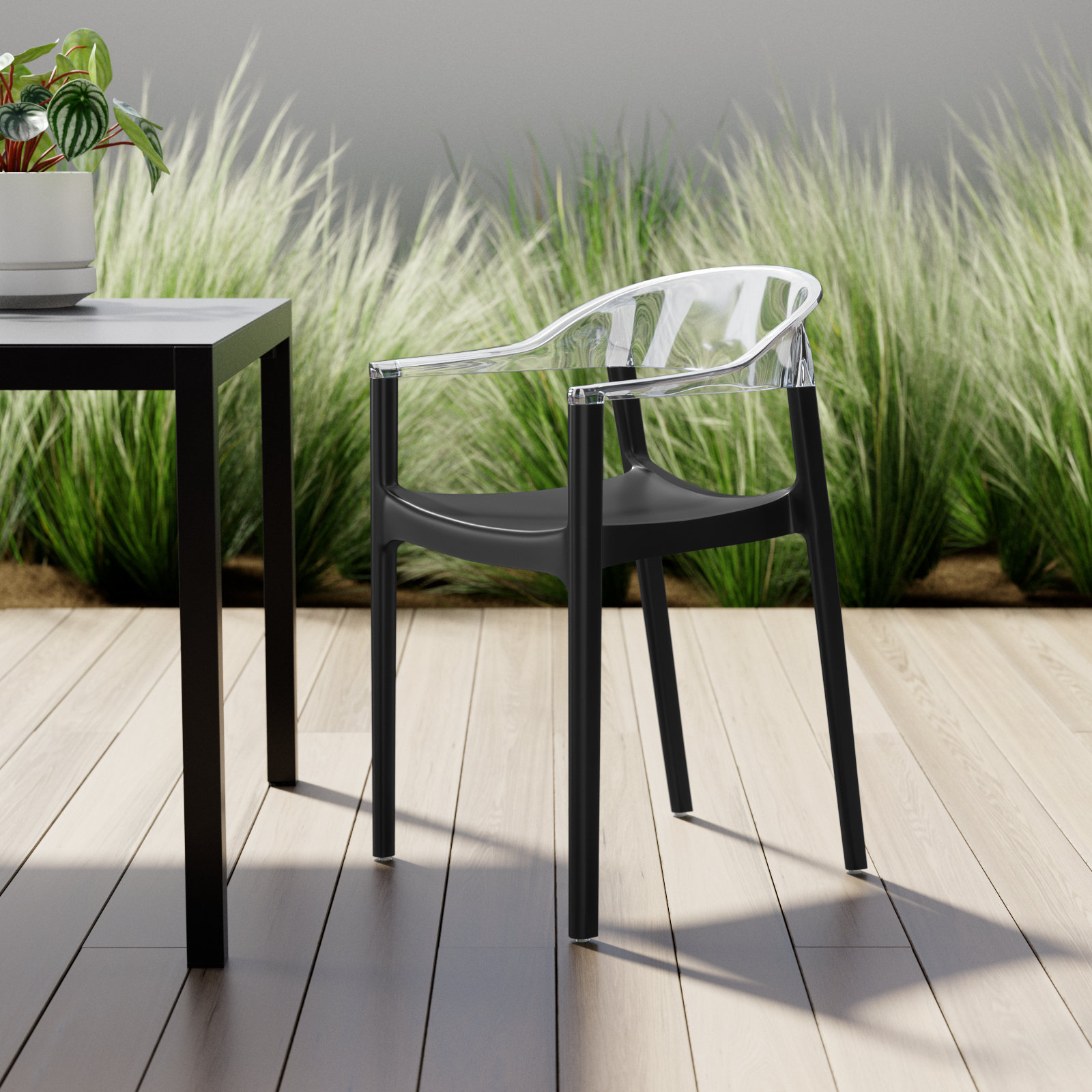 Stella Stackable Patio Armchair, Black/Transparent Clear