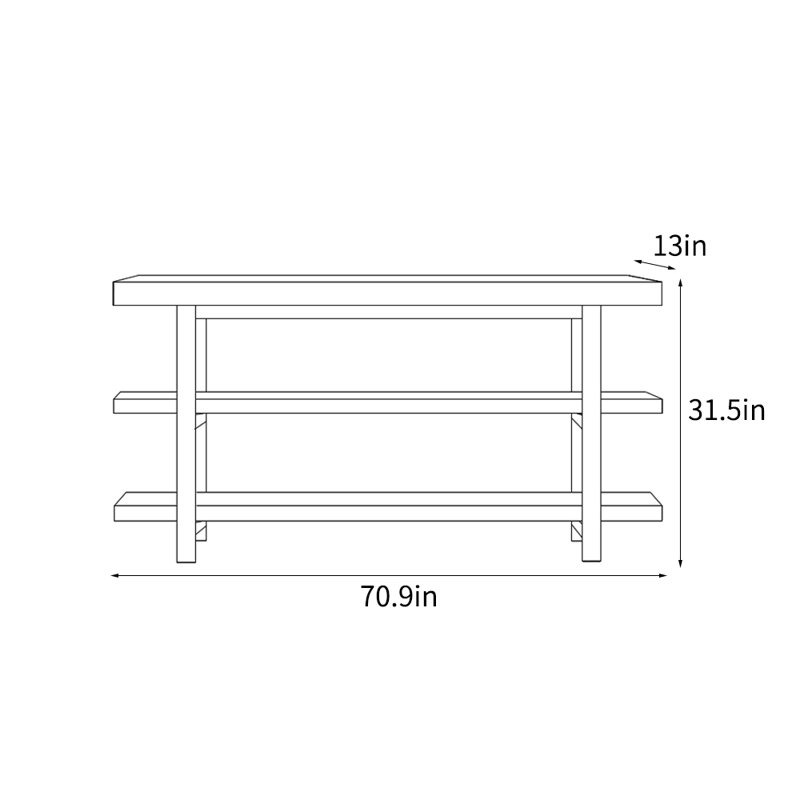 Console rétro de style pastoral, H 31,5 po x l 70,9 po x P 13 po
