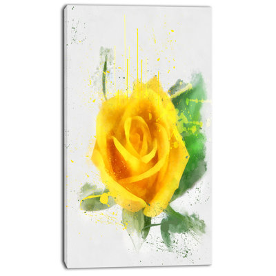 «Yellow Rose with Green Leaves S Croquis», reproduction d'art sur toile tendue