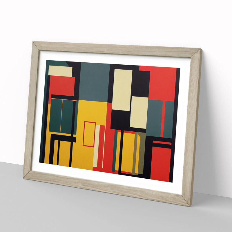 Bauhaus Vol.7 Abstract 1 Piece Single Picture Frame Wall Art, 25cm H x 34cm W x 2cm D, Oak