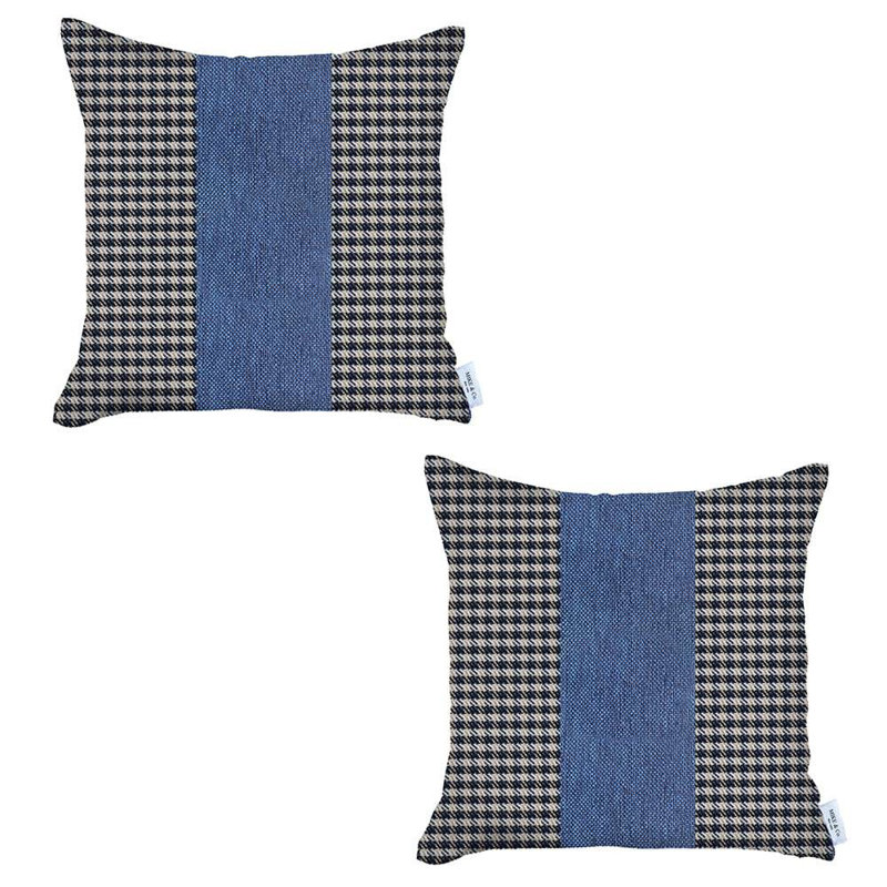 Ensemble de 2 housses de coussins centraux, Bleu pied-de-poule