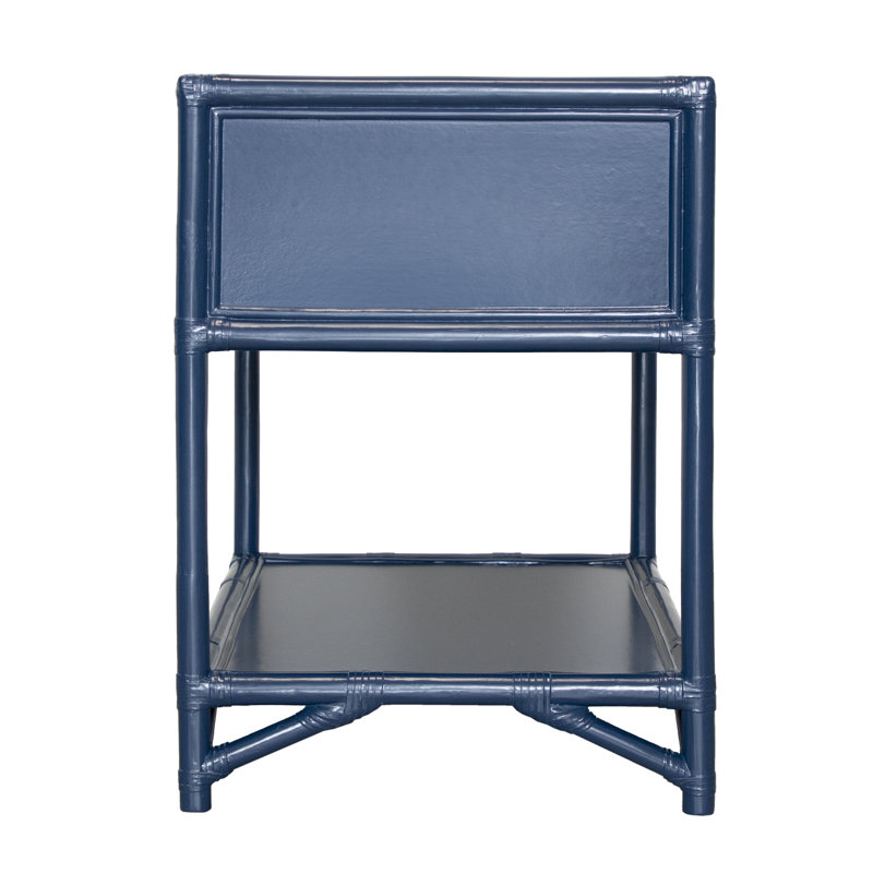 Olivia Collection 1 - Drawer Rattan Nightstand, Navy