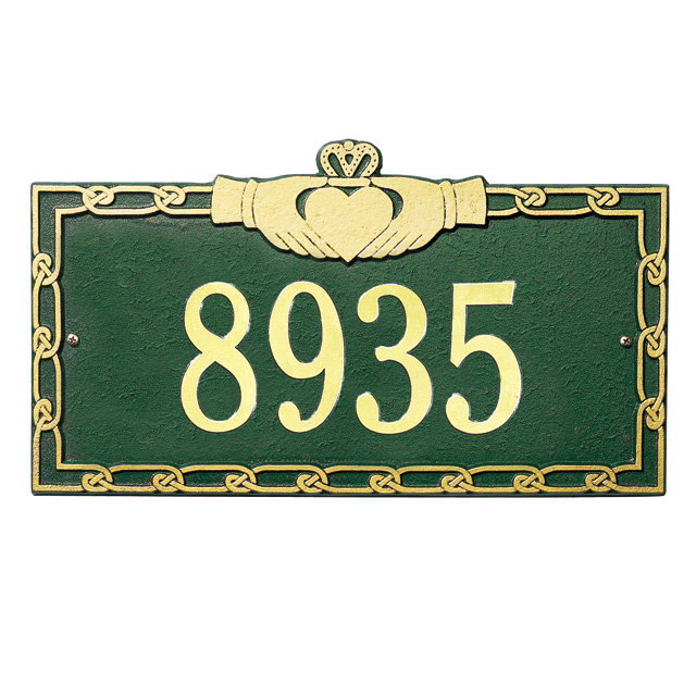 Plaque d'adresse murale 1 ligne Claddagh, Oui, Bronze et doré