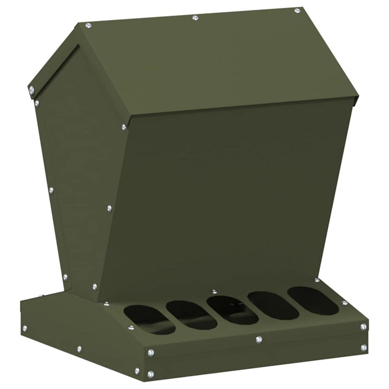 Cold-Rolled Steel Feeder, Olive Green, 39cm H x 30cm W x 30cm D