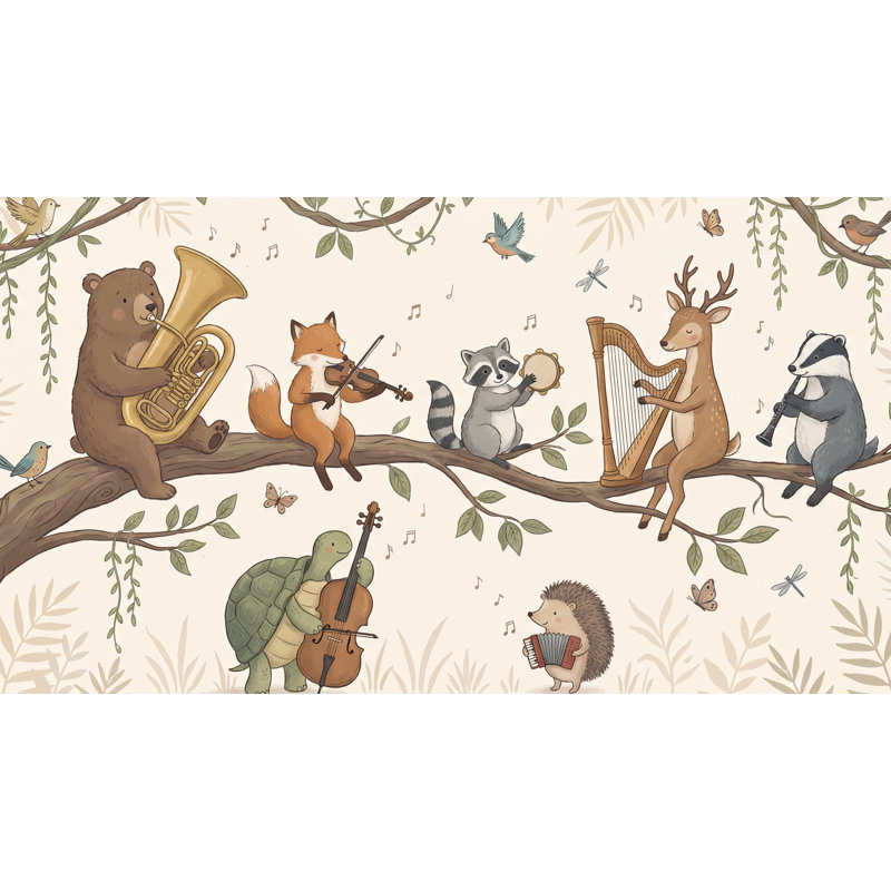 Papier peint animaux, musique et fantaisie, 100 po x 96 po, Peler et coller