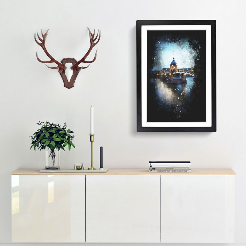 Saint-Pierre Bridge in Toulouse France - Picture Frame Graphic Art Print, 33cm H x 24cm W x 2cm D, Black Framed