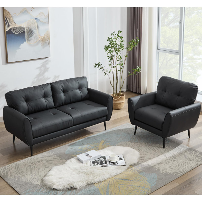 2 - Piece Faux Leather Living Room Set, Black