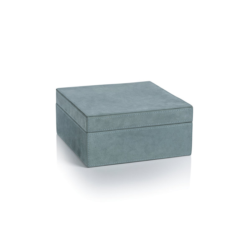 Boîte décorative en suède / panneau de fibres à densité moyenne Kadarian , H 4 po x l 8 po x P 8 po, Bleu