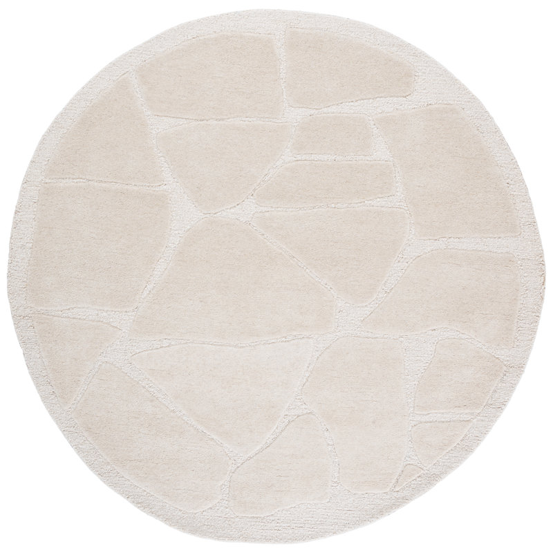 Mykonos 302 Hand Tufted Wool/Cotton/Latex Abstract Rug in Ivory, Round 6'