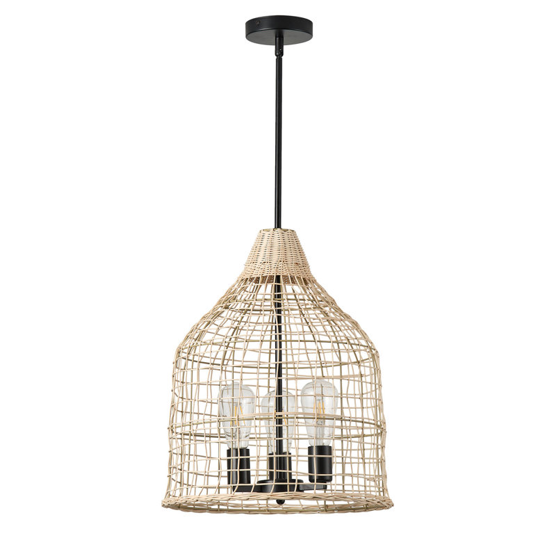 Luminaire suspendu 3 lumières en rotin beige