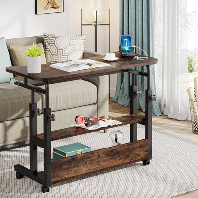 Table d'appoint roulante de 35 pouces avec chargement sans fil et ports USB