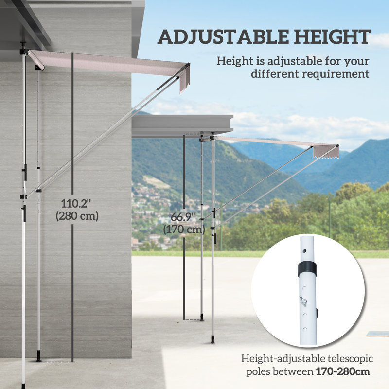 Dakota Fields 200cm W x 150cm D Polyester Cover Retractable Patio Awning, Biege