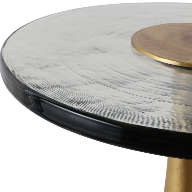 Table d'appoint en métal et en verre, piètement sculptural en forme de larme et plateau arrondi, idéale pour le salon, la chambre, le bureau ou une décoration moderne - 58 cm (23 po), finition bronze, cuivre et métallisée