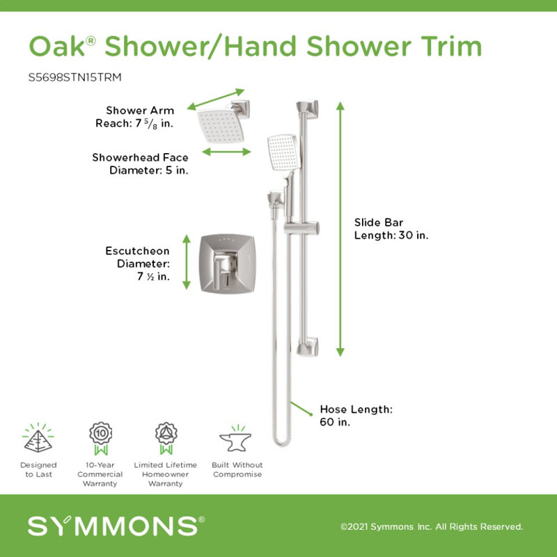 Oak HydroMersion Shower Faucet Trim with Hand Spray, Satin Nickel