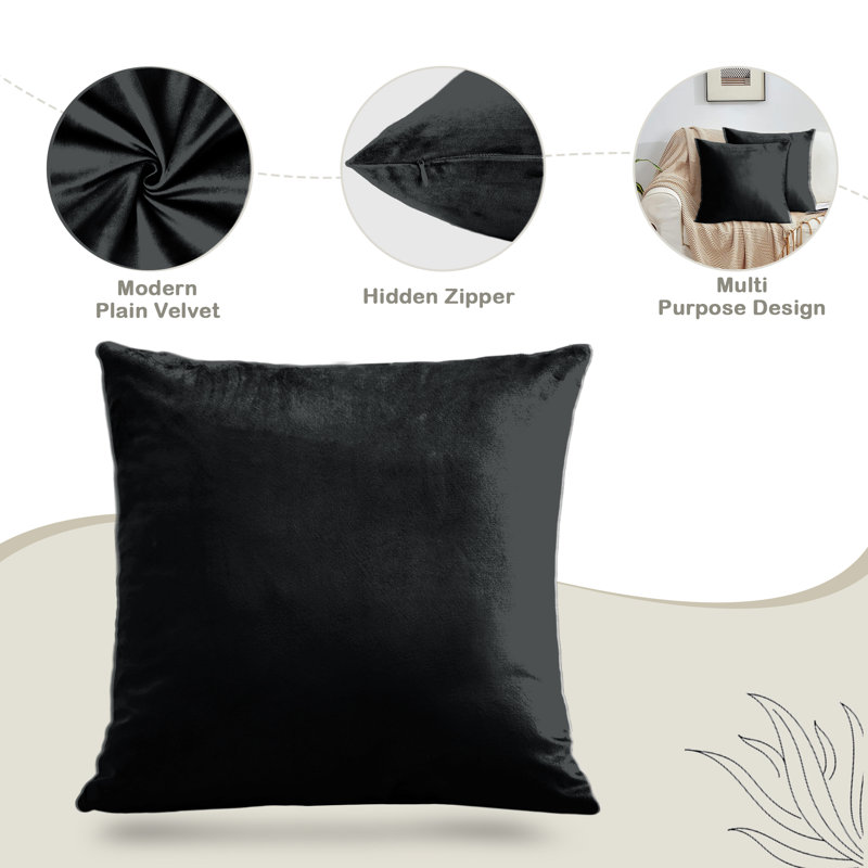 Square Scatter Velvet Cushion Cover ( Set of 4 ), Black