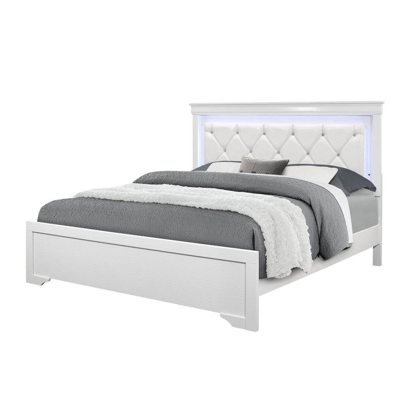 SHAKER BED WITH LED, White, Queen