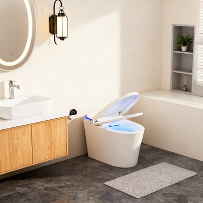 Siège de toilette intelligent avec détecteur de radars, fonctionnement sans contact, siège chaud réglable, veilleuse à DEL et double chasse puissante