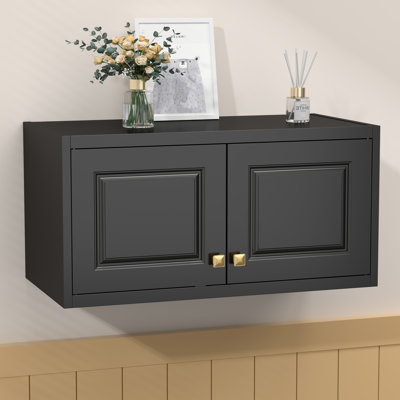 Metal Wall Cabinet, Upper Cabinet for Wardrobe, Small Top Storage Cabinet for Bedroom, Living Room, Black, 18" D x 32" W x1 5" H